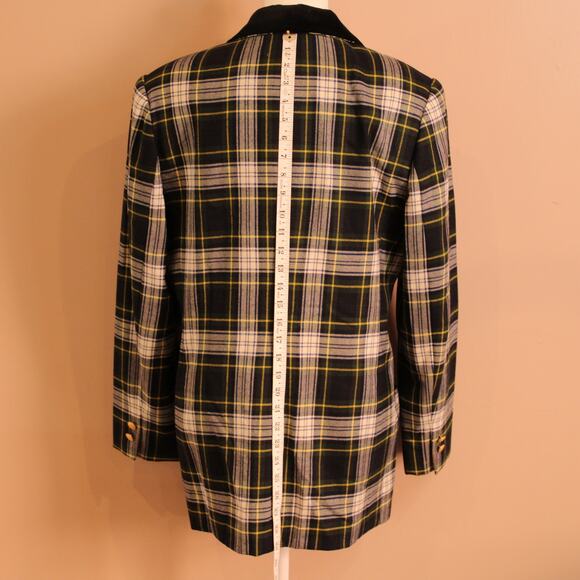 VTG Women's Pure Wool Hunter Green Plaid Blazer, Lined w/ Gold Buttons sz 6 - Picture 5 of 9
